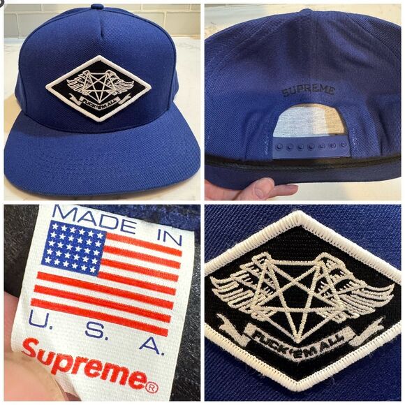 Vintage Supreme F*ck Em All Snapback Hat Blue